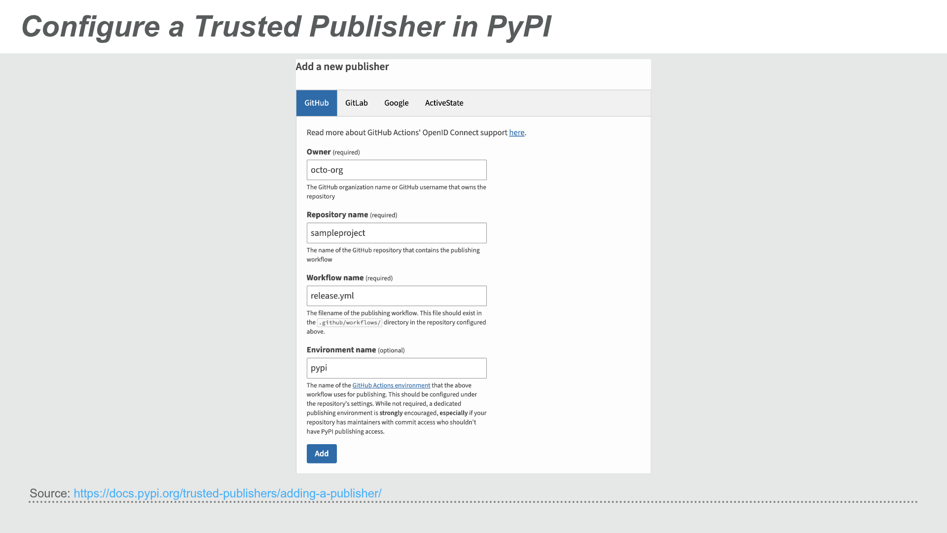 Configuring a Trusted Publisher in PyPI