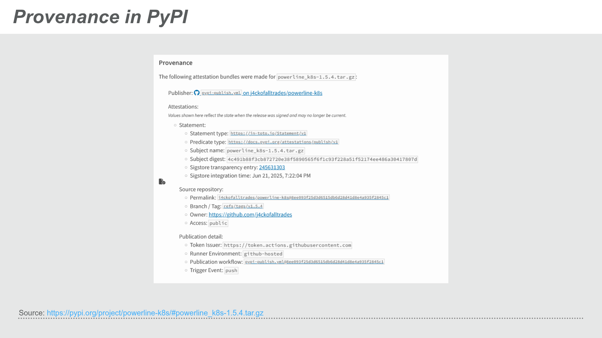 PyPI Provenance UI